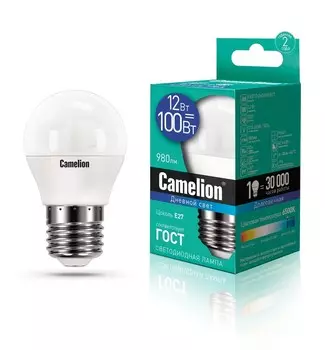 Светодиодная лампа E27 12W 6500К (холодный) G45 Camelion LED12-G45/865/E27 (13698)