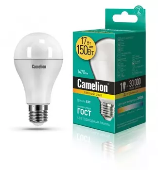 Светодиодная лампа E27 17W 3000К (теплый) A65 Camelion LED17-A65/830/E27 (12308)