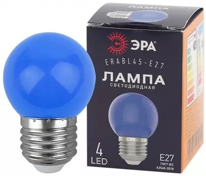 Лампа светодиодная ЭРА E27 1W 3000K синяя ERABL45-E27 Б0049573