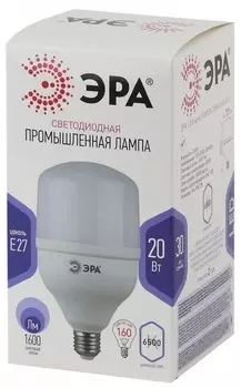 Лампа светодиодная ЭРА E27 20W 6500K матовая LED POWER T80-20W-6500-E27 Б0027011