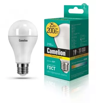 Светодиодная лампа E27 25W 3000К (теплый) A65 Camelion LED25-A65/830/E27 (13571)