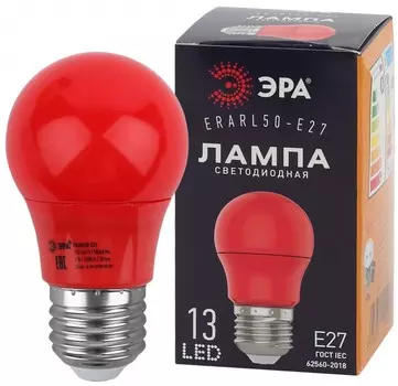 Лампа светодиодная ЭРА E27 3W 3000K красная ERARL50-E27 Б0049580