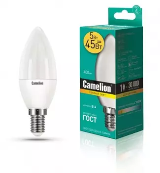 Светодиодная лампа E14 5W 3000К (теплый) C35 Camelion LED5-C35/830/E14 (12031)