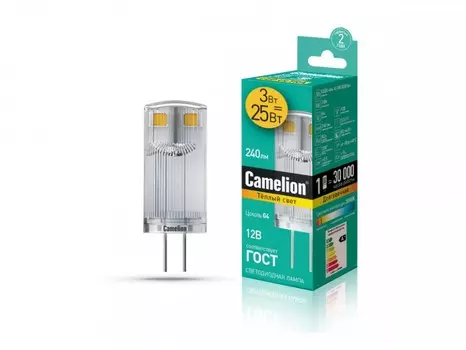 Светодиодная лампа G4 3W 3000K (теплый) JC Camelion LED3-G4-JC-NF/830/G4 (13700)
