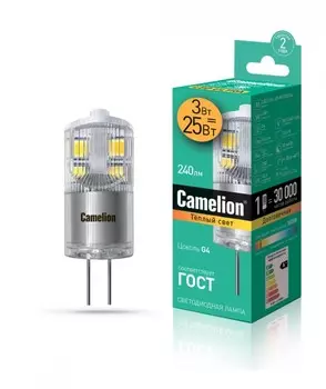 Светодиодная лампа G4 3W 3000K (теплый) JD Camelion LED3-G4-JD-NF/830/G4 (13862)