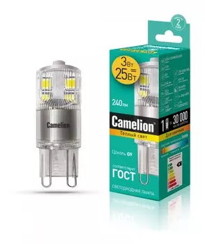 Светодиодная лампа G9 3W 3000K (теплый) G9 Camelion LED3-G9-NF/830/G9 (13702)