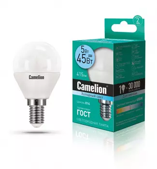Светодиодная лампа E14 5W 4500К (белый) G45 Camelion LED5-G45/845/E14 (12029)
