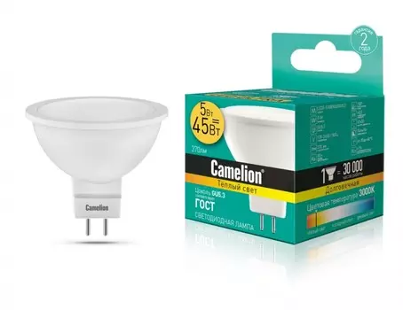 Светодиодная лампа GU5.3 5W 3000K (теплый) JCDR Camelion LED5-S108/830/GU5.3 (12041)