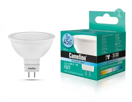 Светодиодная лампа GU5.3 5W 4500K (белый) MR16 Camelion LED5-MR16/845/GU5.3 (12026)