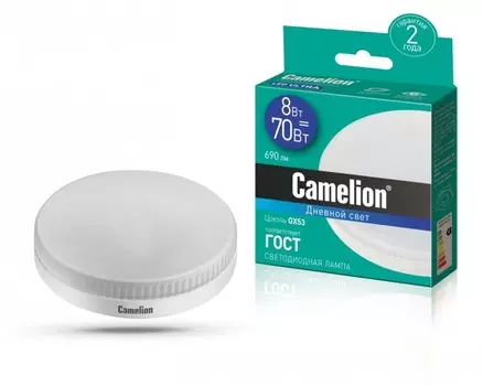 Светодиодная лампа GX53 8W 6500К (холодный) Camelion LED8-GX53/865/GX53 (13614)