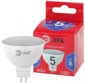 Лампа светодиодная ЭРА GU5.3 5W 6500K матовая MR16-5W-865-GU5.3 R Б0045349
