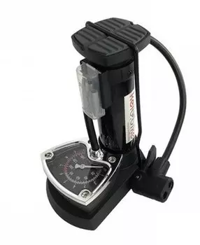 Насос велосипедный BEE PUMP, ножной, со шлангом, под ниппель AV/FV, с манометром, 1 балон, черный, M43B-01