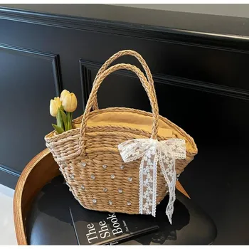 New spring and summer beach vacation bag women s woven shoulder bag large capacity tote bag straw bag покинуть белый