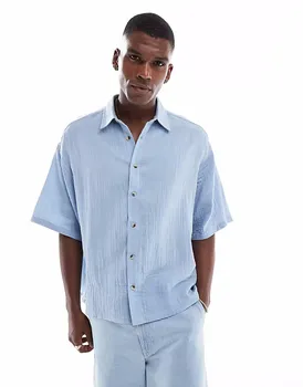 Рубашка ASOS DESIGN из фактурной ткани, синего цвета