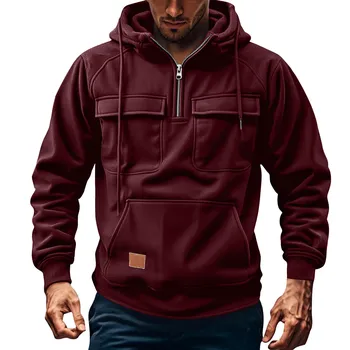 Men s Solid Color Fleece Half Zip Pocket Sweatshirt Hoodie Men s Sports Large Size Casual Sweatshirt L армия зеленый