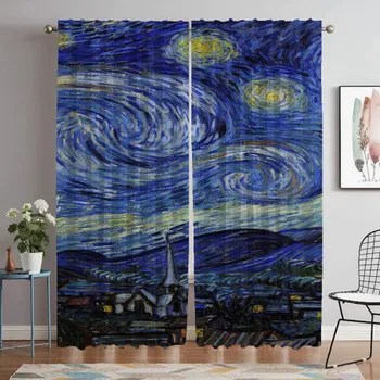 Разделительные шторы Van Gogh, оконная занавеска для комнаты, 2 панели, занавески для домашнего интерьера, 2 шт., тюль для спальни, украшение на Хэллоуин W50xH70cmx2pcs-CL