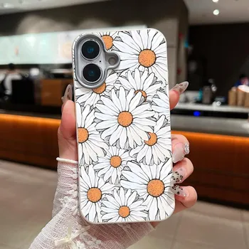 Тонкий чехол с текстурой из кожи с узором «Ромашка» для iPhone 16 Pro Max 15 Pro 14 Plus 13 12 11 TPU, мягкий, ударопрочный, матовый, однотонный чехол для телефона iPhone 16 чёрный