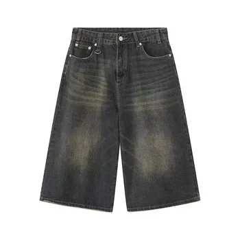 Мужские летние свободные широкие джинсы с потертостями Vintage Aged Straight Seven Point Shorts 3XL