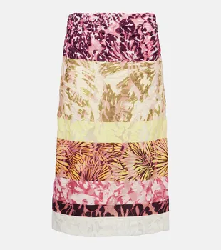 Юбка миди с цветными блоками и сборками Dries Van Noten, бордовый