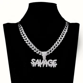 Мужская Женская Хип-Хоп Подвеска Ожерелье с надписью SAVAGE и 13мм Кубинской Цепью Iced Out Bling Хип-Хоп Ожерелья Модная Шарм Бижутерия 24inch 60cm