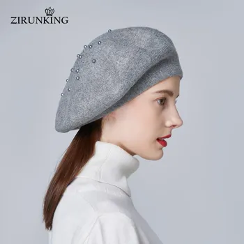 Zirunking Зимние теплые береты для женщин, шерстяной вязаный берет с помпоном ZK2401 one size