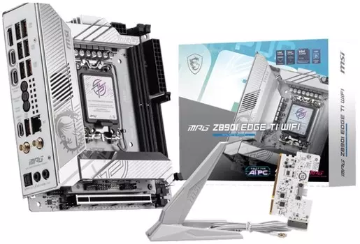 Материнская плата mini-ITX MSI MPG Z890I EDGE TI WIFI (LGA1851, Z890, 2*DDR5 (8600), PCIe, 4*M.2, 2*SATA, WiFi, BT, 2*USB Type-C, 8*USB 3.2, HDMI) RTL