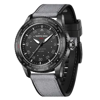 North Edge Mach Watch Pilot Watch на солнечных батареях для мужчин 50M водонепроницаемый хронограф Night серебряный
