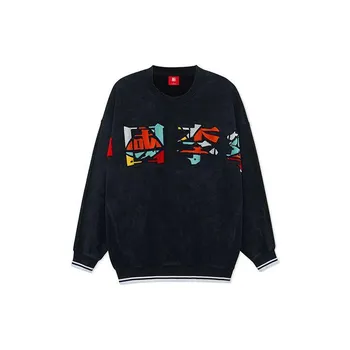 Li Ning Sports Basketball Series вышитый логотип свободный круглый вырез пуловер толстовка осенняя мужская толстовка черная AWDRA23-4 L