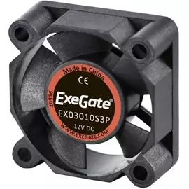Вентилятор Exegate EX03010S3P EX281210RUS Вентилятор ExeGate EX03010S3P, 30x30x10 мм, подшипник скольжения, 3pin, 9000rpm, 26dBAA