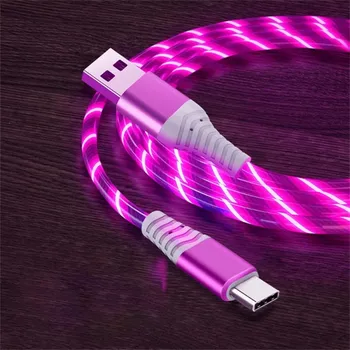 Светящийся USB-кабель типа C 3A, шнур для быстрой зарядки данных для Samsung Xiaomi OPPO Huawei IPhone, зарядное устройство, провод Micro USB, светодиодный кабель 1m