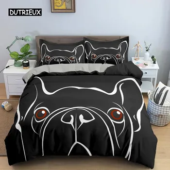 Cute Cartoon Bulldog Pattern Duvet Cover Set King Full Size Bedding Set Room Decor Soft Microfiber QuiltComforter Cover 23PCS 70x133cm 2pcs