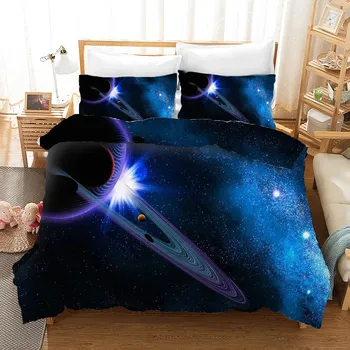 Комплект постельного белья Starry Sky Blue Orange Galaxy Starry Sky Theme Twin Комплект постельного белья из микрофибры Double Queen King Size Покрывало для пододеяльника EU single(135x200cm)