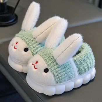 Детские теплые нескользящие хлопковые тапочки с рисунком кролика Fluffys, детские тапочки 22-23 розовый