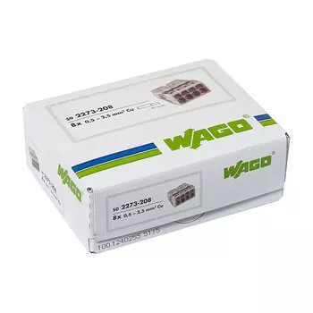 Клемма на 8 проводов Wago 0,5-2,5 кв.мм самозажимная без пасты (50 шт.) (2273-208/2669)