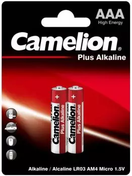 Батарейка Camelion LR03-BP2 Alkaline LR03/AAA, 1,5 В, 1250 мА.ч, 2 шт в упаковке