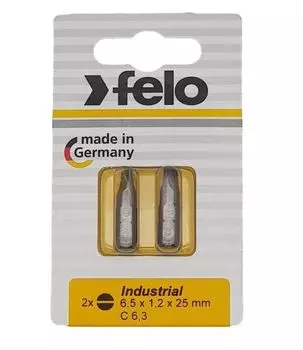 Бита Felo 02061036 плоская шлицевая 6,5X1,2X25, серия Industrial, 2шт в блистере
