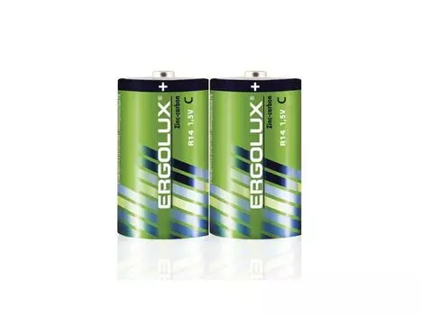 Батарейка Ergolux R14SR2 R14S, 1,5 В, 2500 мА.ч, 2 шт в упаковке (14335)