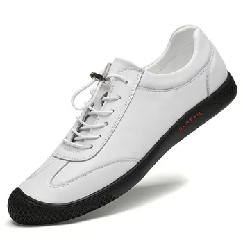 FashionNew Light Casual Shoes for Men Comfortable Men Sneakers Breathable Men Tenis Masculino Genuine Leather Platform Vulcanize Shoes 37 чёрный