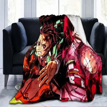 Devil s Blade аниме домашний текстиль Demon Slayer Kimetsu No Yaiba Kamado Tanjirou Nezuko двойное плюшевое одеяло из ягненка, постельные принадлежности 75x90cm
