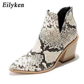 Eilyken/Новое поступление, винтажные женские ботильоны со змеиным узором, обувь на молнии, женские короткие ботильоны в готическом стиле в стиле вестерн 36 чёрный