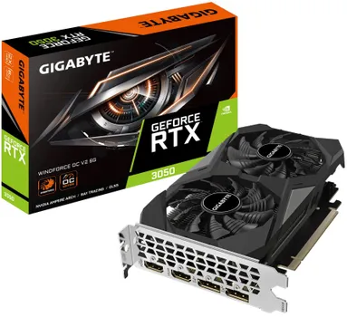Видеокарта PCI-E GIGABYTE GeForce RTX 3050 WINDFORCE OC (GV-N3050WF2OCV2-6GD) 6GB GDDR6 96bit 8nm 1477/14000MHz 2*HDMI 2*DP