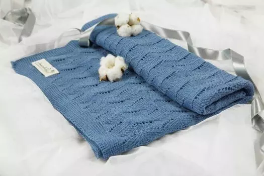 Плед детский вязаный Amarobaby Pure Love 105х75 Волна джинс