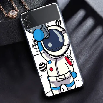 Чехол для Samsung Galaxy Z Flip 3 4 5G, черный жесткий корпус для телефона из ПК Z Flip4, роскошный сегментированный чехол, милый космонавт Samsung Z Flip 3 5G