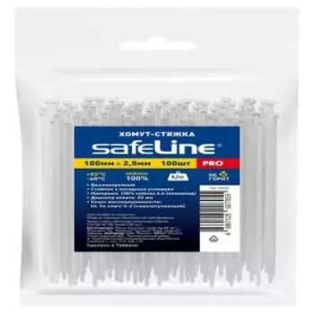 Хомут-стяжка кабельная нейлоновая Safeline, 2.5х100 мм, 100 шт, белая