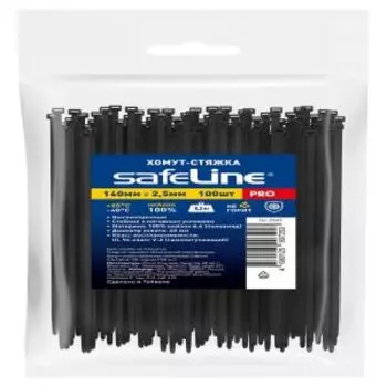 Хомут-стяжка кабельная нейлоновая Safeline, 2.5х160 мм, 100 шт, черная