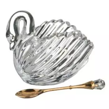 икорница с ложкой лебедь Муза , 11см, стекло