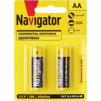 Элемент питания Navigator, LR6, BP2, АА, 2 шт