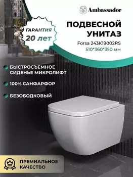 Унитаз подвесной Ambassador Forsa 243K19002RS белый, с крышкой микролифт