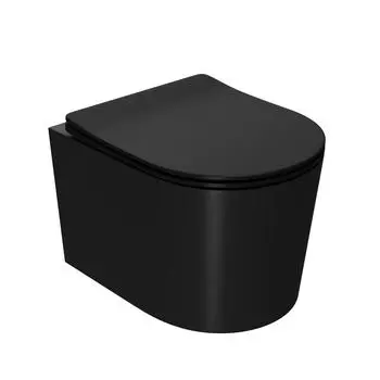 Унитаз подвесной Point Веста PN41701BM безободковый, быстросъемное тонкое сиденье с микролифтом, черный матовый