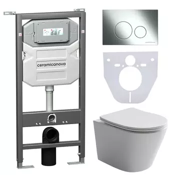 Унитаз с инсталляцией Ceramica Nova Balearica CN6000_1001CH_1000 сиденье микролифт, кнопка смыва хром
